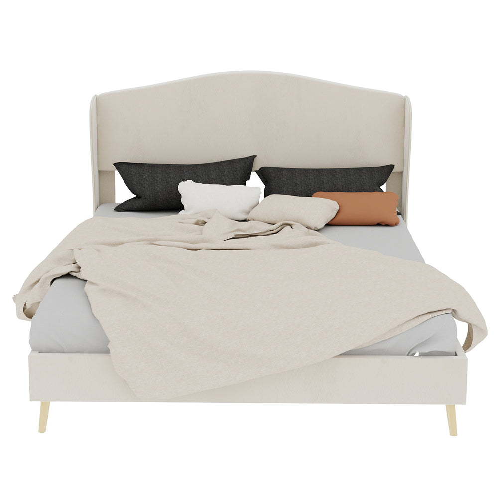 English Elm Velvet Tufted Queen Platform Bed Diamond Headboard for Elegant Master Bedroom Beige W1935P361022