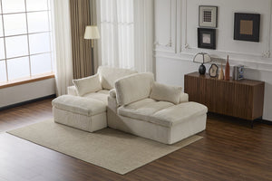 English Elm Double Corduroy Chaise Lounge Sofa Bed - Oversized Modular Sleeper, Deep Seat Comfort & Support White W3723S00006