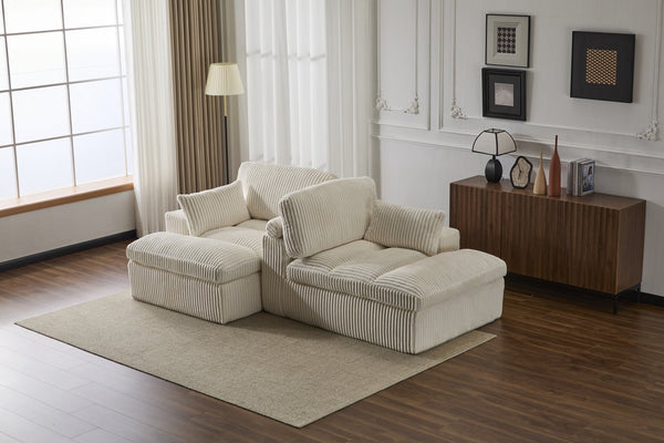 English Elm Double Corduroy Chaise Lounge Sofa Bed - Oversized Modular Sleeper, Deep Seat Comfort & Support White W3723S00006