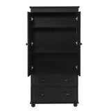 English Elm Tall Storage Cabinet With Three Drawers For Bathroom/Office, Black