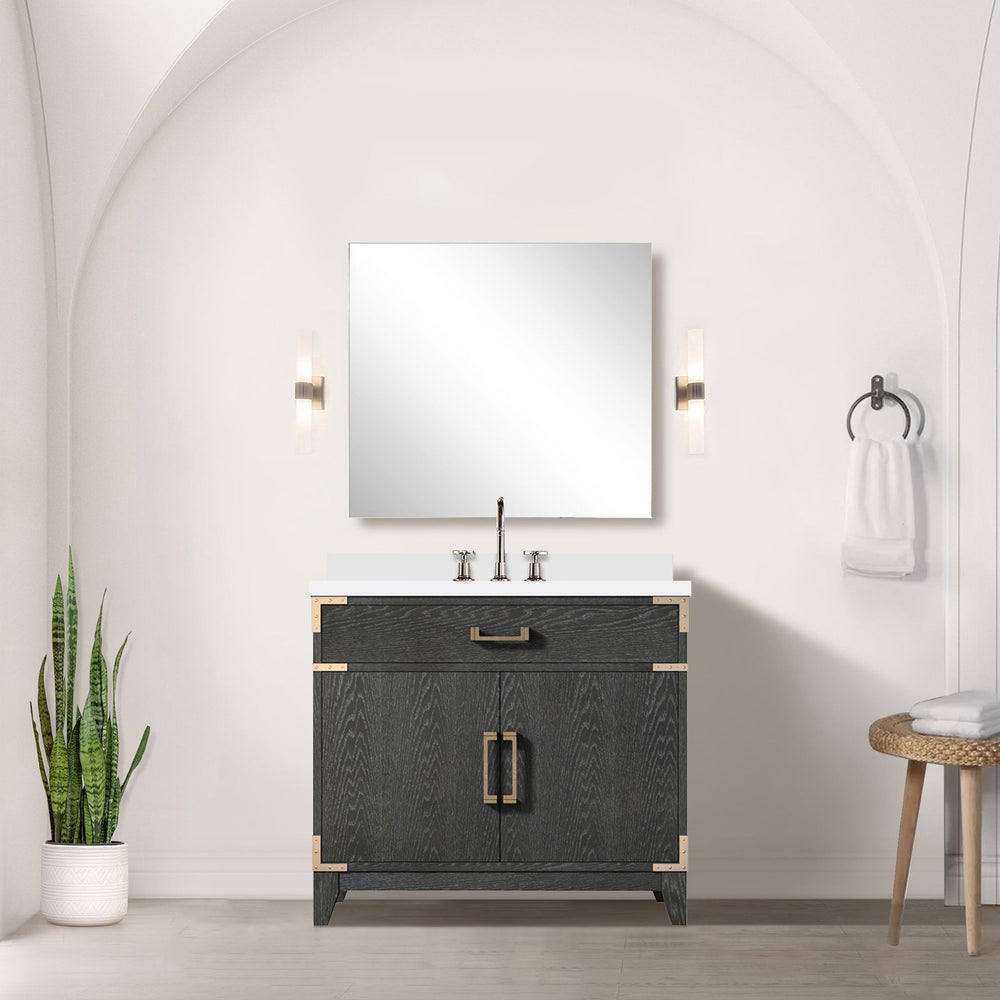 English Elm Black Oak Single Bath Vanity With White Quartz Top - Stylish Storage, Soft-Close Features, 36X22 In. B2731P260911