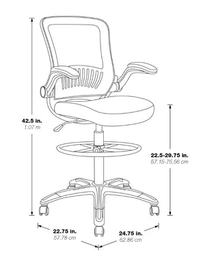 OSP Home Furnishings Mesh Back Ergonomic Drafting Chair with Lumbar Support Padded Flip up Arms Studio Use DCY69006-3M