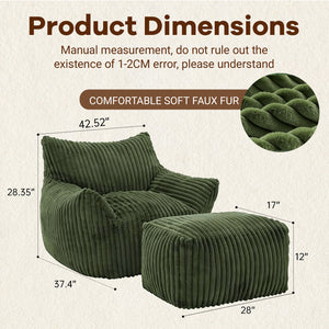 English Elm Curved Corduroy Suede Lounger with Ottoman Ergonomic Support for Modern Small Spaces Green W3737P423727