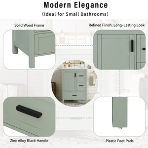 English Elm Modern 24 Inch Bathroom Vanity Solid Wood Cabinet with Ceramic Sink and Soft Close Storage Green N729P292859F
