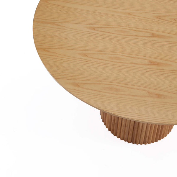 English Elm Hathaway 59" Round Dining Table – Natural Solid Ash Wood, Ribbed Base, Seats 6, Modern & Durable Design B365S00097