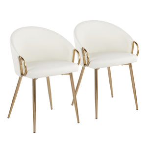 English Elm Claire Contemporary Glam Chairs Set Of 2 - Stylish White Faux Leather With Gold Metal Frame Upgrade B202S01348
