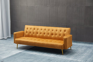English Elm Sofa Bed Velvet Upholstered Convertible with Gold Metal Legs for Studio Spaces Ginger B205P246430