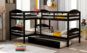 English Elm Twin L-shaped Mission Bunk with Trundle Sleeps Five Solid Pine Kids Room Bed LT000024AAP-1