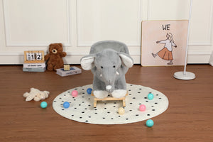English Elm Kids Elephant Plush Rocking Toy with Sound Button Safety Belt and Sturdy Steel Frame W3723P374146