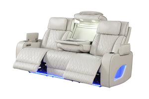 English Elm Fortuner Recliner Sofa With Massage & Led Accents – Modern Design, Faux Leather, Beige Comfort B009P287718