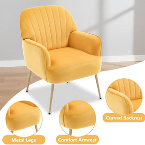 English Elm Velvet Barrel Accent Chair Tufted Shell Back with Metal Legs for Living Room Yellow W5722P462515