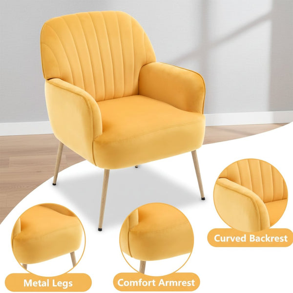 English Elm Velvet Barrel Accent Chair Tufted Shell Back with Metal Legs for Living Room Yellow W5722P462515