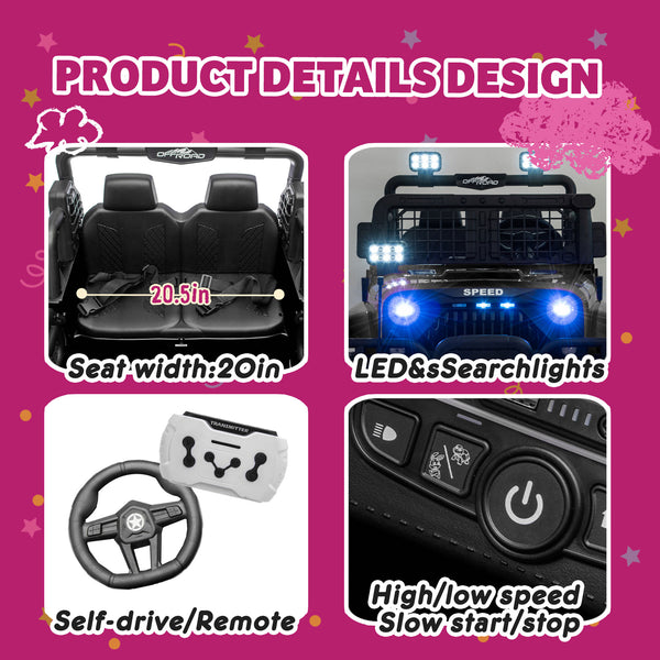 English Elm 24v Dual Motor Two Seat Kids Electric Ride on Car with Remote Control and Bluetooth Audio Black W1578P305897