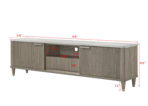 English Elm 1pc Mid-century Media Console Faux Marble Surface Ribbed Cabinet Tapered Legs 79in Driftwood,White B2741P483127