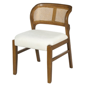 English Elm Mid-century Modern Rattan Cane Back Dining Chair Set Rubberwood Frame Upholstered Seat N768P437928W