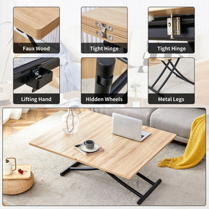 English Elm Modern Lift Top Multifunctional Table Mfc Surface Black Metal Legs Small Space Desk W1151P149702