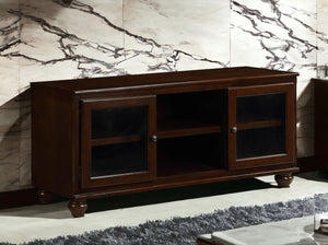 English Elm Dita Transitional Walnut TV Stand with Glass Doors & 2 Media Compartments, Holds 59" TV, 70lb B2726P300876