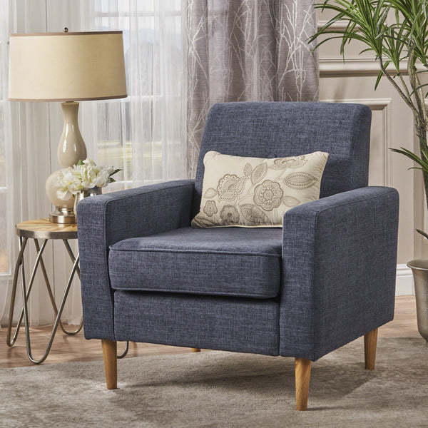 English Elm Christopher Knight Home® - CLUB Modern Fabric Club Chair with Plush Polyester Upholstery and Rubber Wood Legs for Living Room Comfort Dark Blue 31.5 L x 28.5 W x 18.75 H 61237.00DBL