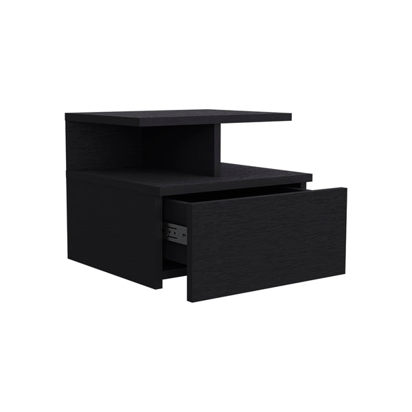 English Elm Floating Nightstand Flopini wall-mounted bedside table with drawer, space-saving shelf, durable design Black B092123117