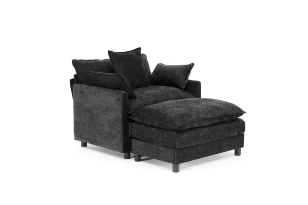 English Elm 39.4" Chenille Club Chair with Ottoman Solid Wood Frame for Living Room or Bedroom Black W3244P392667