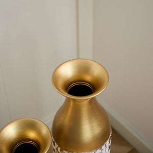 English Elm Mother's Gilded White 3D Relief Flower Metal Vase Set - Elegant Tall Cylinder Décor Trio, Gold Embossed Finish W2796P277632