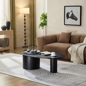 English Elm Modern Oval Ash Veneer Coffee Table with Hidden Storage for Minimalist Living Rooms Black,Grey W2085S00105