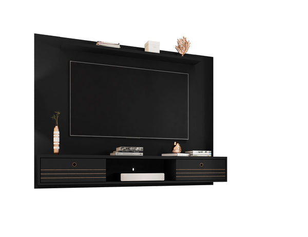English Elm Liberty 71" TV Panel with Mounting Brackets, Flip-Down Doors, Cable Management & Display Shelf Black B365P398405