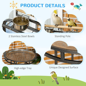 English Elm PawHut Large Parrot Play Stand with 3 Ladders, Toy Hook, Wheels & Removable Tray for Birds Gray W2225P173756