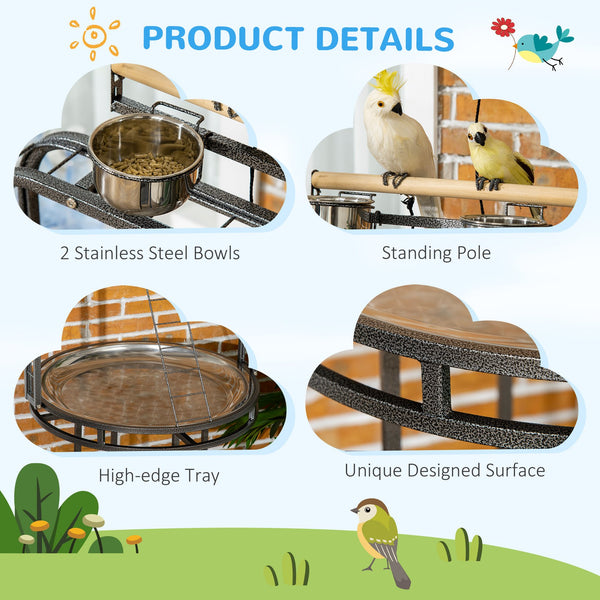 English Elm PawHut Large Parrot Play Stand with 3 Ladders, Toy Hook, Wheels & Removable Tray for Birds Gray W2225P173756