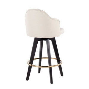 English Elm Fixed-height Swivel Counter Stools with Faux Leather Seats and Chrome Footrest Set of 2 Cream B202S02147