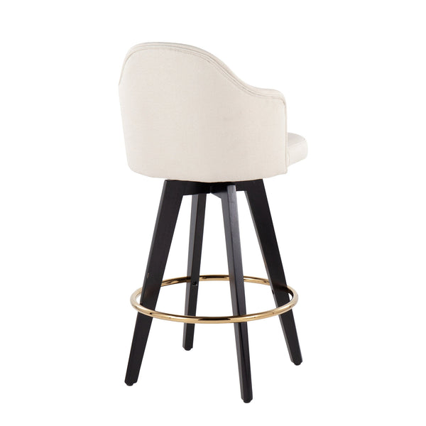 English Elm Fixed-height Swivel Counter Stools with Faux Leather Seats and Chrome Footrest Set of 2 Cream B202S02147