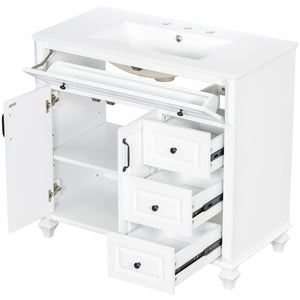 English Elm 36" Elegant Bathroom Vanity With Ceramic Sink, Solid Wood Cabinet, Modern Storage & Black Handles N725P356069K