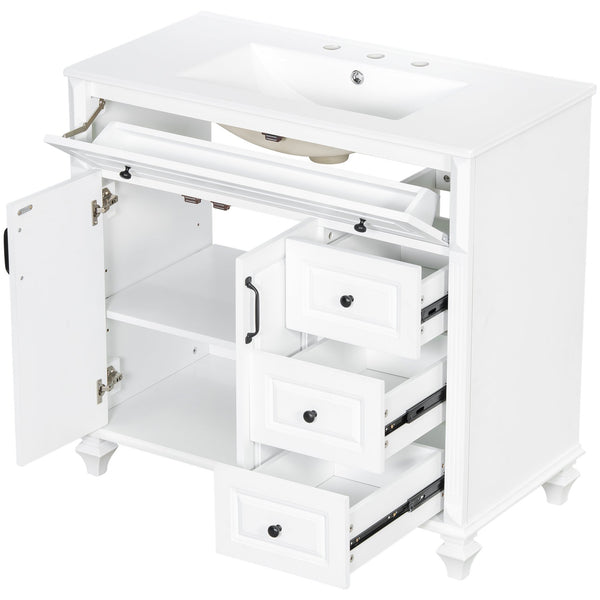 English Elm 36" Elegant Bathroom Vanity With Ceramic Sink, Solid Wood Cabinet, Modern Storage & Black Handles N725P356069K