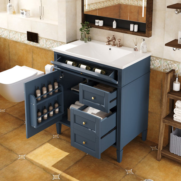English Elm 30'' Modern Bathroom Vanity With Soft-Close Drawers, Tip-Out Storage & Elegant Roman Legs, White SW000122AAC-2