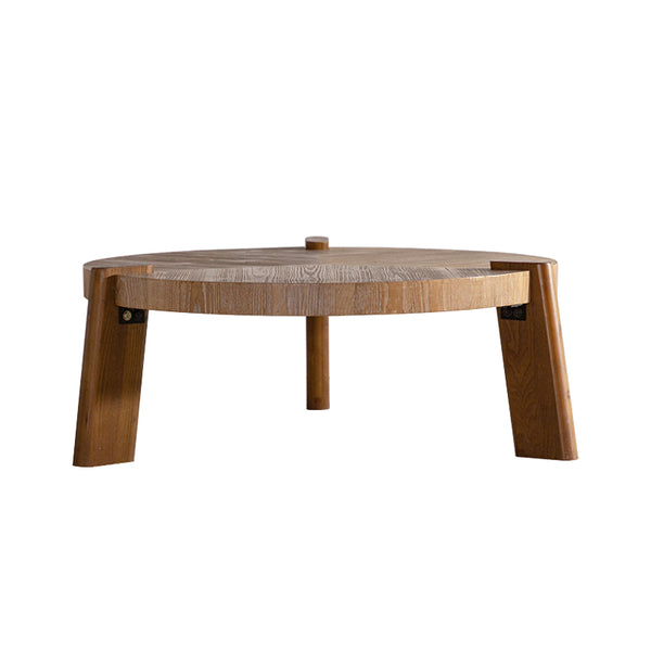 English Elm 36.61" Round Solid Wood Herringbone Coffee Table Tapered Legs Rustic Living Room W3158P453163