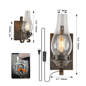 English Elm (Only Supports Hardwired) Rustic Farmhouse Wall Sconces Set Of 2, Vintage Industrial Lights For Any Space W2312P374861