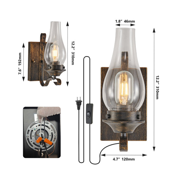 English Elm (Only Supports Hardwired) Rustic Farmhouse Wall Sconces Set Of 2, Vintage Industrial Lights For Any Space W2312P374861