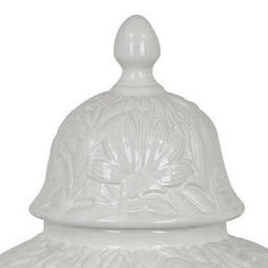 English Elm Deni White Ceramic Temple Jar with Embossed Texture and Removable Lid for Console Tables B056P416855