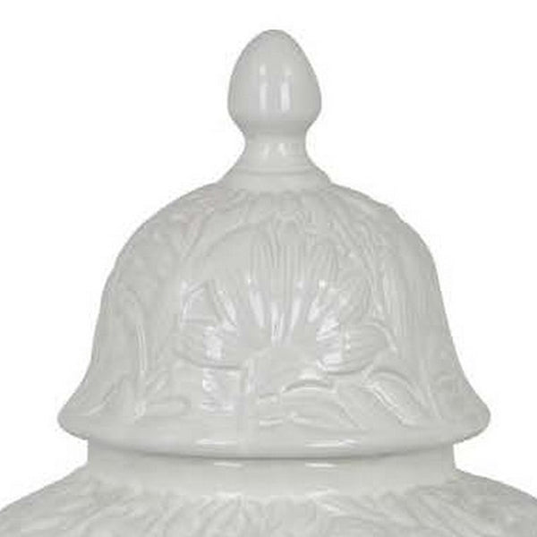 English Elm Deni White Ceramic Temple Jar with Embossed Texture and Removable Lid for Console Tables B056P416855