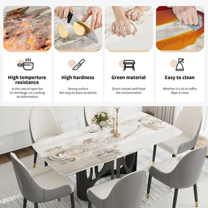 English Elm 70.86" Modern Sintered Stone Dining Table With Curved Edges & Sturdy Black Iron Legs For 6-8 People W1535S00431