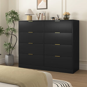 English Elm 8 Drawer Tall Chest Slim Particleboard Build Smooth Gliding Storage for Bedroom Closet Black W409S00027
