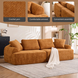 English Elm LY-024OR Plush 4-Seater Compression Sofa in Orange Crochet Yarn Fabric with 4 Pillows, Deep Seat Comfort W2231S00016
