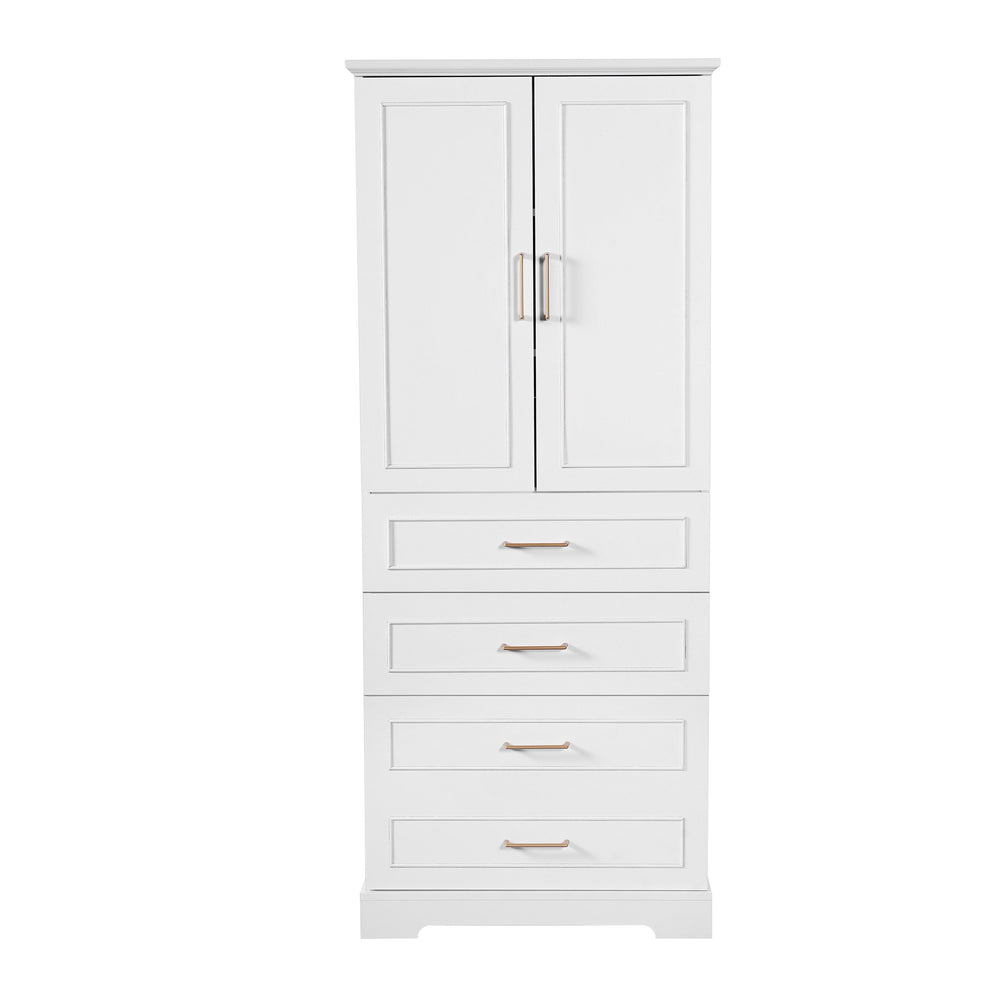 English Elm 72.2'' Tall Freestanding Bathroom Cabinet with 3 Drawers, Adjustable Shelf, Soft-Close Doors, Modern Elegant Design White N729P296769K