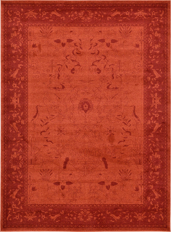 Unique Loom La Jolla Floral Machine Made Floral Rug Rust Red, Rust Red 7' 10" x 11' 0"