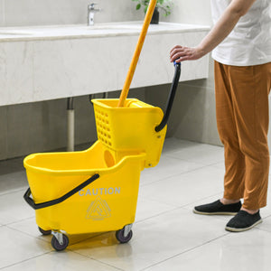 English Elm HOMCOM Professional 21Qt Mop Bucket with Down-Press Wringer, Dual-Chamber Water Separation, Casters Yellow W2225P217087