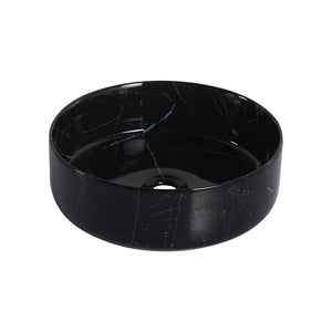 English Elm Ceramic Art Vessel Sink Above Counter – Elegant Gold Line Pattern, Durable Glaze, Easy-Clean Finish Black White W999P346778