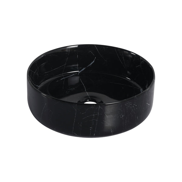 English Elm Ceramic Art Vessel Sink Above Counter – Elegant Gold Line Pattern, Durable Glaze, Easy-Clean Finish Black White W999P346778