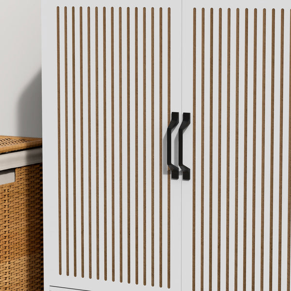 English Elm Multi-functional Shoe Cabinet with Adjustable Shelves, Stool & Retractable Toe-Kick Drawer, White Storage Organizer with Sturdy Top for Entryway and Hallway W3383P361254