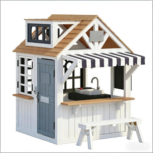 English Elm Comfortable Solid Fir Wood Outdoor Playhouse with Stove Blackboard and Doorbell T3971P491773