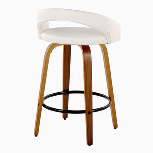 English Elm Fixed-height Swivel Counterstools Mahogany Wood Chrome Footrest Velvet Seat Set of 2 White B202S01776